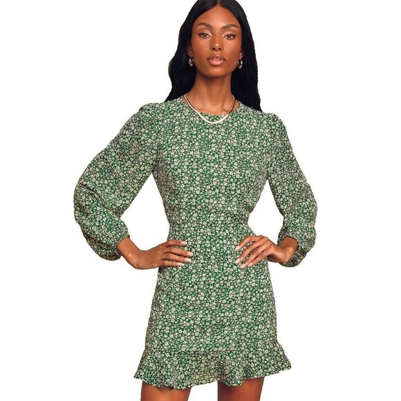 Lulus Mini Dress Size Large Green Floral Ruffle Feminine Dainty Blooming Darling - Picture 1 of 13